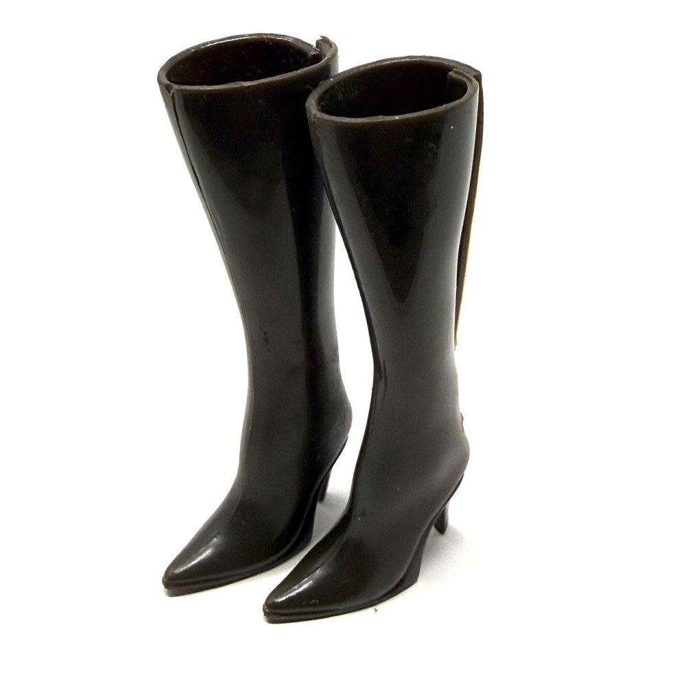 Vintage Barbie Brown Knee High Stiletto Boots Pointed Toe Doll Shoes Mattel